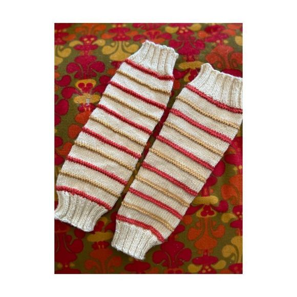 Vintage Knit Legwarmers 70s 80s Ivory Red Yellow Retro - Picture 1 of 3